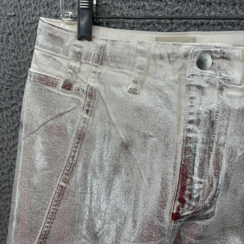 Pilcro Jeans Women 28 Silver Metallic High Rise Straight Leg Denim Pants - Picture 2 of 16